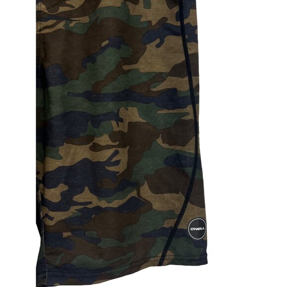 ONeill Hyperfreak Camo Board Shorts Men 32 -Elastic Waist Velcro Pocket Swim EUC - Picture 3 of 9